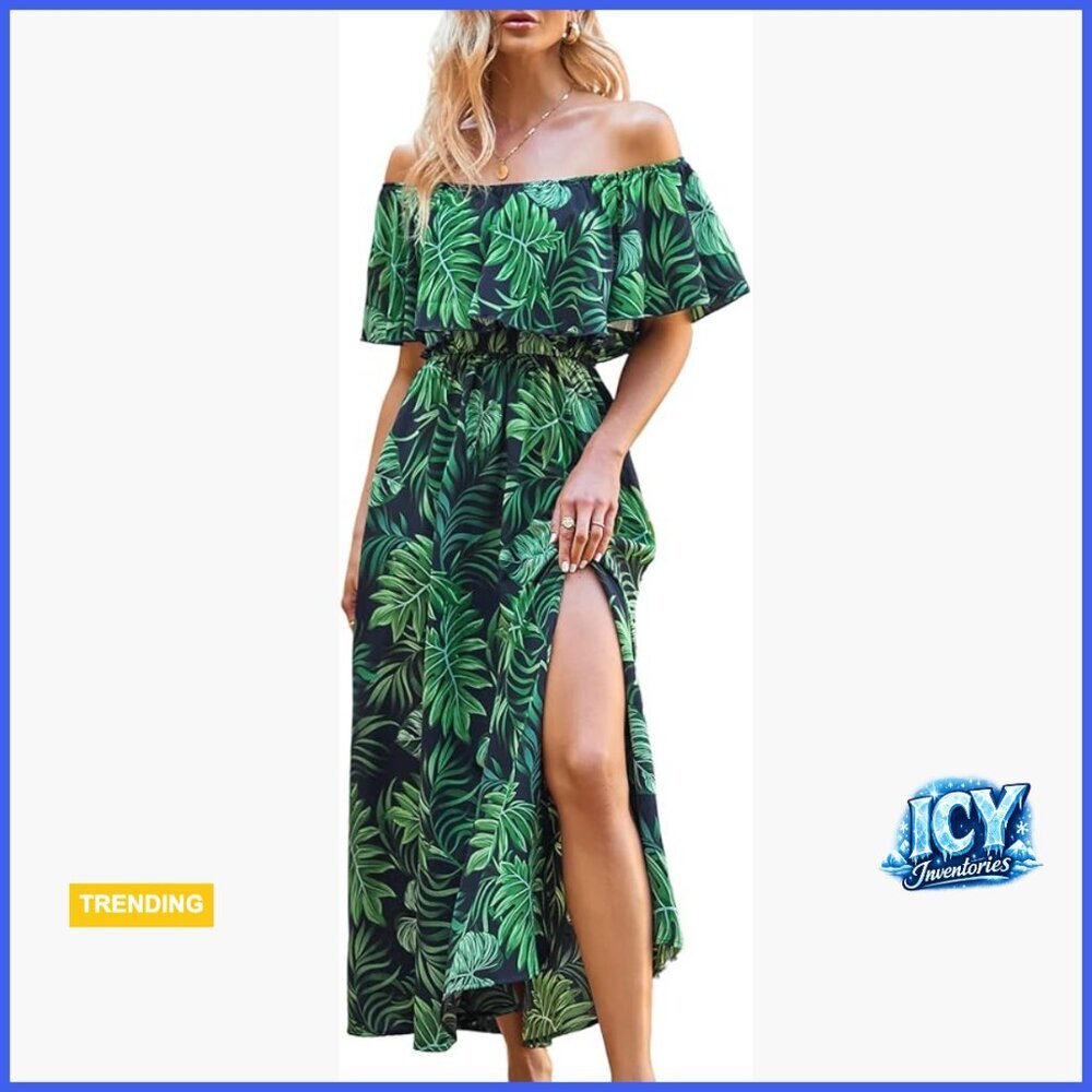 Ruffle Floral Maxi Dress Off Shoulder Backless Beach